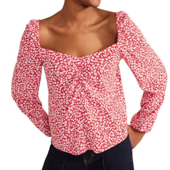 NWOT Boden Sweetheart Printed Top - Red with White Flowers - Picture 1 of 9